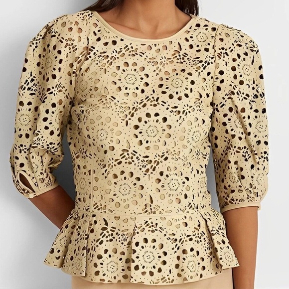 Ralph Lauren Black Label Women’s Top, Lamb Leather Peplum Cutout, Size 8 NWT - Picture 1 of 12